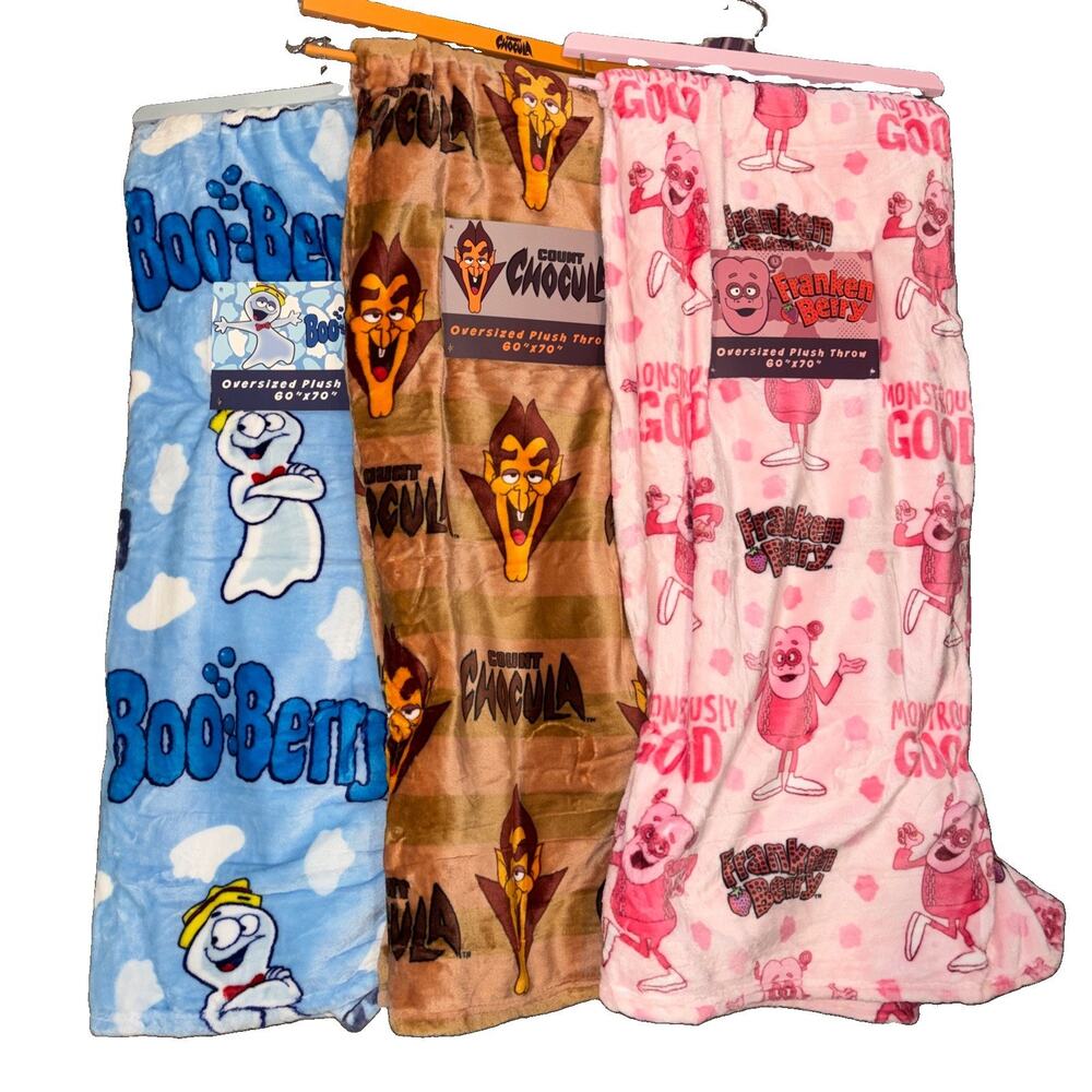Boo-Berry Count Chocula Franken Berry Cereal Monsters Plush Throw Blankets 3